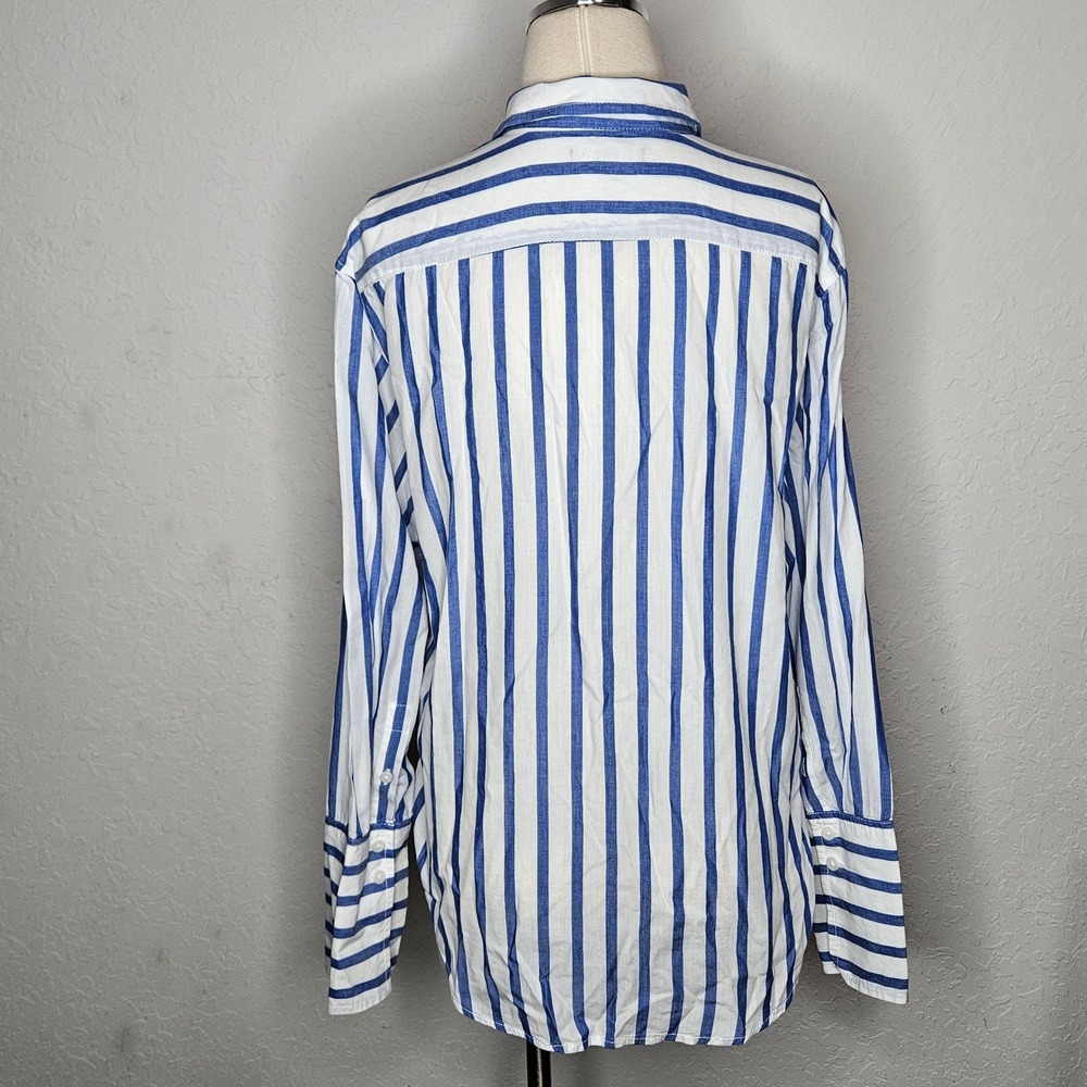 J.Crew Blue White Striped Button Down Shirt Cotton Modal Size 6 Long Sleeve - Picture 5 of 7